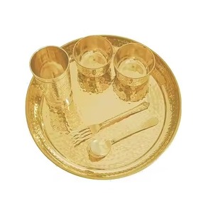 Service de table traditionnel en laiton Thali, vaisselle indienne, assiette, bol, cuillère, tasse, vente en gros de vaisselle pour hôtels et restaurants - Product Image 3