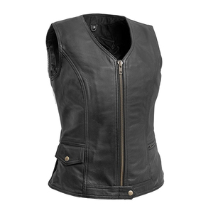 Gilet de motard sans manches en cuir noir pour femme avec design perforé respirant toutes saisons, logo personnalisé, léger, unisexe - Product Image 4