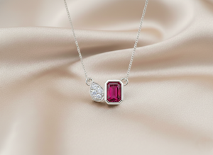 14kt gold certified minimalist charm Natural <b>ruby</b> & diamonds Toi-et-Moi fine jewelry pendant <b>necklace</b> - Product Image 1