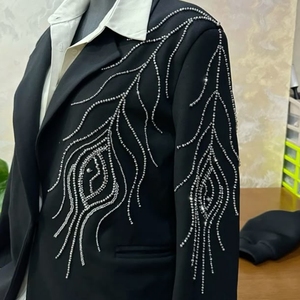 White beaded <b>jacket</b> patch Polyester beaded flower applique <b>Sequin</b> bullion wire embroidery Men stage blazer decoration - Product Image 6