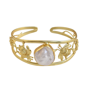 Brazalete de Perlas Barrocas de Agua Dulce Honeybee con Baño de Oro, Estilo Bohemio Clásico para Mujer - Product Image 4