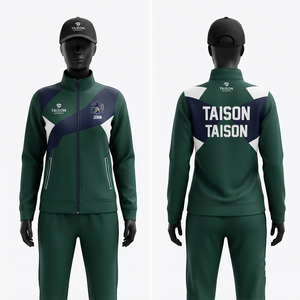 <b>Cricket</b> Training Suit Unisex 300g Premium Polyester Interlock Green <b>White</b> Panel Design Custom Logo Zipper Tracksuit Windproof - Product Image 2