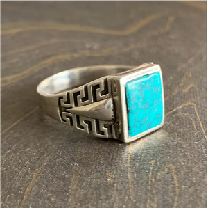 Men's 925 Sterling Silver <b>Turquoise</b> Stylish Signet <b>Rings</b> - Handcrafted Anti Tarnish Jewelry for Daily Wear - Product Image 3
