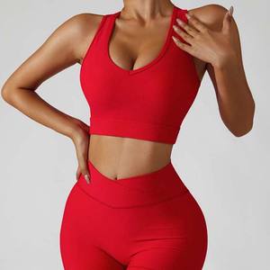 Ensemble de vêtements de yoga légers pour femmes grandes tailles, vêtements de sport, soutien-gorge de sport, short taille haute, sans couture, deux pièces - Product Image 3