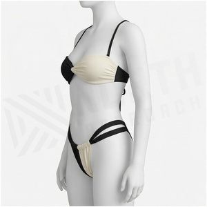 Ensemble de bikini color block pour femme, haut bandeau et bas string, avec bordure contrastante, maillot de bain extensible - Product Image 3