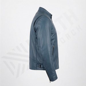 Veste en cuir pour homme style motard NAI-0484A, vêtements de moto tendance, col rond, manteau de moto de couleur personnalisée - Product Image 3