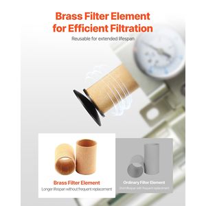 Filtro Regolatore Industriale per Compressore d'Aria 1/2'' NPT a 3 Stadi, Sistema di Essiccazione Aria 5m 0.3m 0.1m, Filtri Micron Ottimizzati - Product Image 5