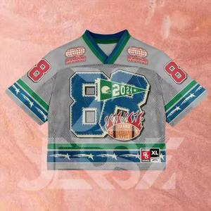 Camiseta de fútbol de malla con cuello en V personalizada, estilo boxy y corto, personaliza tu nombre y logotipo, camiseta de fútbol vintage estilo streetwear para hombre - Product Image 4