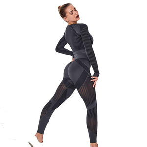Ensemble de yoga personnalisé de qualité supérieure en Spandex/Nylon pour le fitness, extensible, pour l'entraînement, couleur unie - Product Image 3
