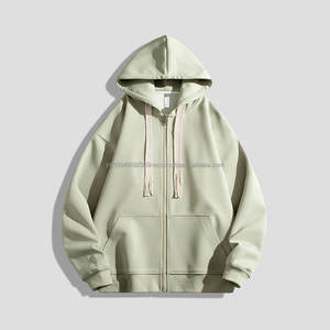 Sweat à capuche zippé blanc premium pour homme, 330 g, matière douce et chaude, style streetwear, imprimé brodé, teint en pièce, lavé - Product Image 3