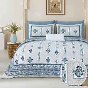 Parure de lit en coton faite à la main, draps king size en coton, ensemble de taies d'oreiller imprimées, draps de lit double avec taies d'oreiller - Product Image 1