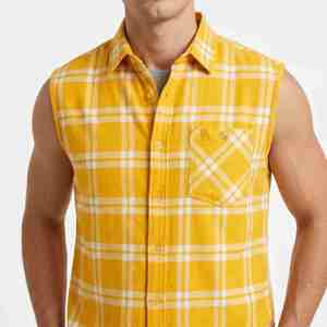 Camisa de Franela a Cuadros sin Mangas para Hombre, Azul y Negro, Cuello Camisero, Transpirable, 100% Algodón, para Otoño - Product Image 5