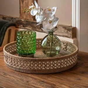 Elegante bandeja decorativa de ratán, bandeja de exhibición con estilo para la sala de estar, mesa de café, decoración del hogar, hecho en Vietnam. - Product Image 2