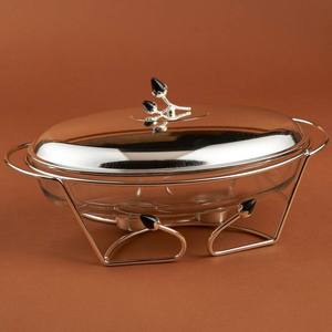 Luxury Oval Silver Chafing Dish <b>Mirror</b> Finish Stainless Steel Buffet Food Warmer with Pink Floral Accents Single Unit - Product Image 4