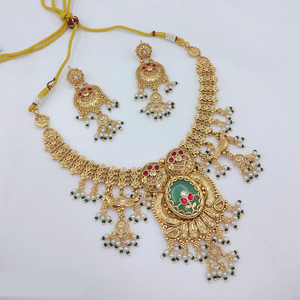 JeweleMarket Women's Gold Plated Crystal Rhinestone Ethnic <b>Beads</b> Wedding Engagement Anniversary Gift Necklace Earring <b>Set</b> - Product Image 3