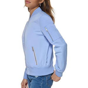Chaqueta bomber azul claro para mujer, con cuello alto, cierre de cremallera, manga larga, abrigos de primavera - Product Image 6