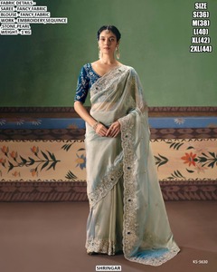 Sari Tradicional Bordado Orange Dream para Mujer, Ideal para Bodas, Diwali y Fiestas, Absorbe la Humedad y No se Arruga - Product Image 5