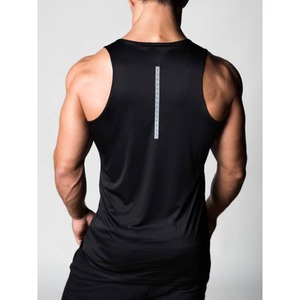 Débardeur Sportif Noir Écologique pour Homme, Séchage Rapide, Col Rond, Tricoté en Spandex/Polyester, Couleur Unie, Vêtement de Fitness - Product Image 5