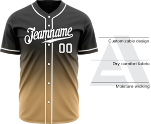 Maillots de baseball haut de gamme avec chemises en mesh de qualité supérieure et maillots à col en V, manches courtes boutonnées sur le devant, noir et or - Product Image 4