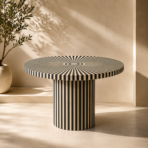 Table de salle à manger ronde en bois massif fait main avec incrustation de os de manguier, plateau en résine moderne, table centrale pour salon et décoration intérieure - Product Image 3