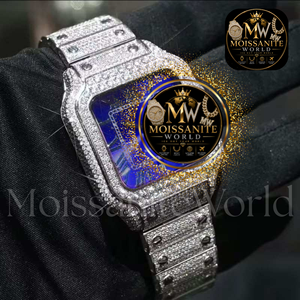 Montre à quartz pour homme ornée de pierres avec accents de moissanite, bracelet en acier inoxydable haute brillance et boîtier au design audacieux - Product Image 2