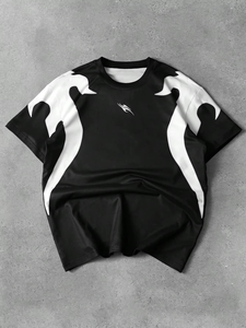 Men's Black <b>White</b> Geometric Print Short Sleeve O-Neck Quick Dry Breathable Eco-Friendly Knitted Streetwear T-Shirt - Product Image 4