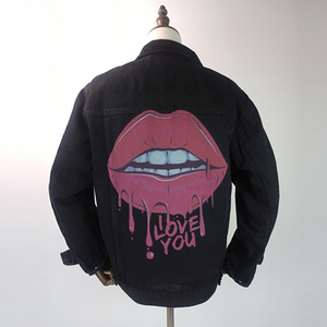 Blouson en cuir noir style décontracté 2022 pour homme, imprimé graphique lèvres, respirant et séchage rapide, vente en gros - Product Image 4