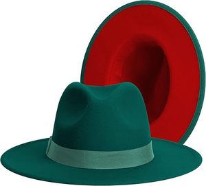 Sombrero Fedora Color Verde Azulado con Forro Rojo, 100% Lana, Ala Ancha, Unisex, Accesorio Casual para las Cuatro Estaciones - Product Image 3