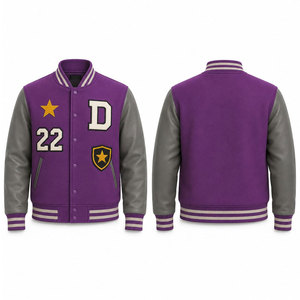 Veste universitaire violette pour homme, style preppy, avec broderie lettre D 22, col rabattable, coupe classique, manteau d'automne - Product Image 1