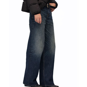 Jeans de Mezclilla Personalizados para Hombre, Cintura Alta, Lavado Medio, 100% Algodón, Corte Casual Regular de Pierna Ancha, Bolsillos, Costuras en Contraste Azules - Product Image 6