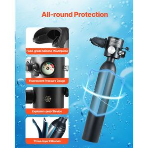 Bombola Subacquea Portatile da 0,5L con Pompa, Supporta 5-10 Minuti di Respirazione Subacquea, Profondità di Immersione 98,43 Piedi, Cilindro di Ossigeno - Product Image 6