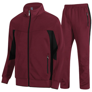 Unisex Burgundy Tracksuit Full Zip Jacket <b>Pants</b> Set Solid Color Turn-<b>down</b> Collar Casual Winter Wear Regular Fit Fleece - Product Image 1