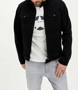 Veste en jean pour homme, col montant, fermeture éclair, décontractée, en coton délavé, coupe classique - Product Image 5