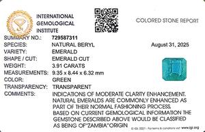 Esmeralda Octogonal Verde de 3.91 Quilates de Zambia, Gema Suelta, Tabla Ratti 4.25 - Product Image 6