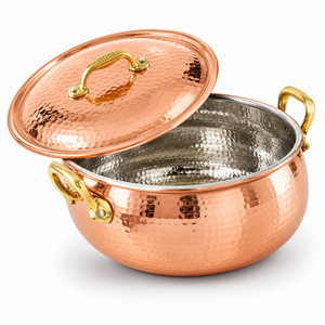 Pure Copper Hammered Handi <b>Pot</b> with Lid Brass Handles 2.5L Traditional Cooking Serving Cookware <b>for</b> Hotel Restaurant Catering - Product Image 1