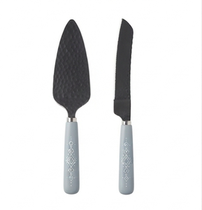 Modern Cake Knife <b>Set</b> With Blue Handle And Non Stick Steel Blade 2 Piece For Serving Use Wedding Catering And Parties - Product Image 1