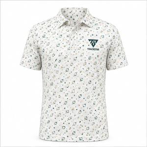 Polo pour homme Trackstar blanc et vert à imprimé planètes célestes, manches courtes, col boutonné, chemise de golf, logo personnalisé - Product Image 1