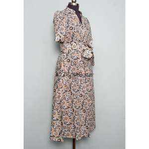 Elegante Vestido Midi Moderno para Oficina o Fiesta, Corte en A, Cuello en V, Manga Corta, Estampado Floral, Tejido de Algodón, Hecho a Mano, Transpirable, Casual - Product Image 5