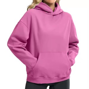 Sweat-shirt à capuche violet pour femme, manches régulières, en coton tricoté, couleur unie, pull respirant avec poches, idéal pour l'automne - Product Image 4