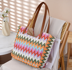 Natural yarn bag Colorful Zig Zag Woven Tote Bag Stylish Handmade Shoulder Bag for Women Summer <b>Beach</b> <b>Accessory</b> Wholesale - Product Image 6