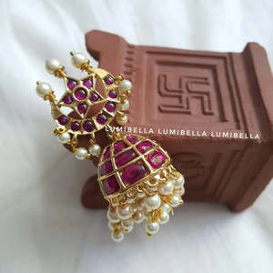 Fashion Drop Earrings One Gram Gold Ruby Kemp Style Jhumka Earrings - Product Image 3