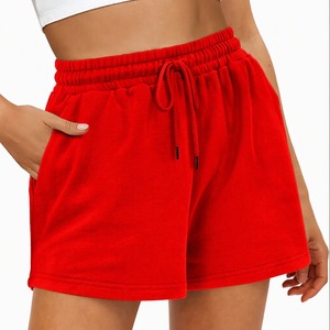 Women's White Cotton Fleece Shorts High <b>Waist</b> Drawstring Casual Loose Fit Breathable Knitted Regular Style Wholesale Supplier - Product Image 3