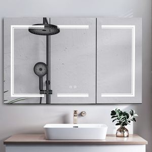 Mobile da Bagno a Parete Bianco a 3 Ante con Specchio LED - Product Image 1