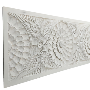 Cabecero de Cama King Size de Madera de Ingeniería, Tallado a Mano, con Diseño de Girasol Vintage y Mandala Boho Blanco, Estilo Smart Art, Decoración para el Hogar - Product Image 3