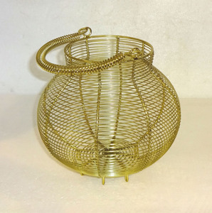 Farol de cobre metálico con forma de globo esférico, jaula de alambre abierto y asa de arco de alambre, decoración de centro de mesa - Product Image 6