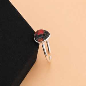 Minimalist Open Red and Black Jade Stone <b>Adjustable</b> <b>Ring</b> Silver Bezel Statement Elegant Gemstone Unique Open Band Gift <b>Ring</b> - Product Image 3