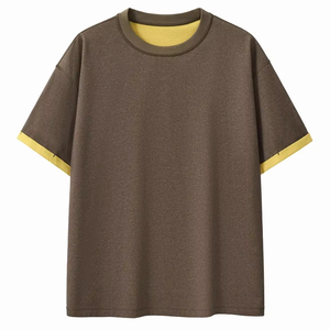 T-shirt décontracté 100 % coton écologique pour homme et femme, col double couche contrastant, personnalisable, plusieurs couleurs, collection assortie pour couple - Product Image 4