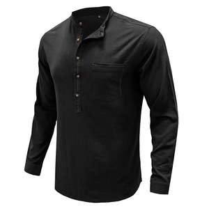 Camisa de Hombre de Verano, Transpirable, de Lino y Algodón, Satén, Informal, Antiarrugas, con un Solo Botón, Cuello Camisero, Manga Larga, Lisa - Product Image 3