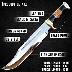 Hunting Knife Stainless Steel Serrated Edge Leather Sheath for Outdoor Camping & Hiking <b>Survival</b> <b>Kit</b> hand made Bowie J2 steel - Product Image 5