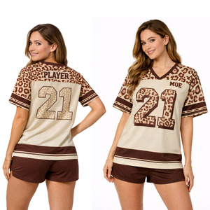 Maillot de football américain personnalisé pour femme à imprimé léopard, numéro personnalisé, uniforme d'équipe, vêtement de match en maille surdimensionné, vente en gros ODM - Product Image 1